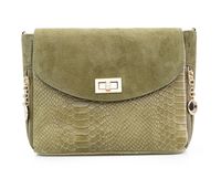 VERA PELLE torebka damska zamszowa listonoszka z paskiem V290 oliwkowa