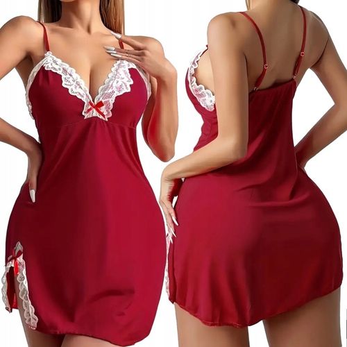 SEKSOWNA KOSZULA NOCNA PIŻAMA DAMSKA KOMPLET KORONKA SEXY WALENTYNKI na Arena.pl
