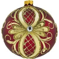 Bombka okrągła ze złotym ornamentem: czerwona
