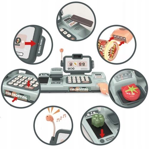 KASA FISKALNA Dla dzieci ZABAWKOWA zestaw SKANER WAGA TELEFON KOSZ ZAKUPY na Arena.pl