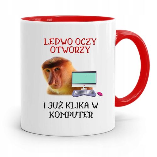 Kubek Czerwony Nosacz Janusz Ledwo Oczy Otworze Z Nadrukiem Ze Zdjęciem na Arena.pl