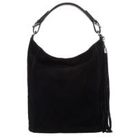 VERA PELLE torebka zamszowa worek z paskiem na ramię V568 czarna