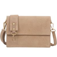 VERA PELLE torebka zamszowa listonoszka z klapą i paskiem V684 beżowa
