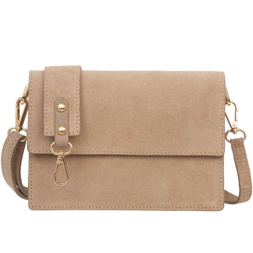 VERA PELLE torebka zamszowa listonoszka z klapą i paskiem V684 beżowa na Arena.pl