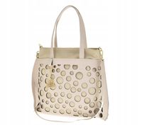 Laura Biaggi torebka shopper ażur koła jasny beż groszek + zamsz F215
