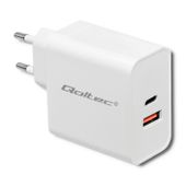 Qoltec Ładowarka sieciowa | 63W | 5-20V | 1.5-3A | USB typ C PD | USB QC 3.0 | Biała