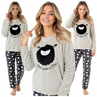 Piżama Damska Dwuczęściowa Ciepła Zimowa Długi Rękaw Polarowa Owieczka M