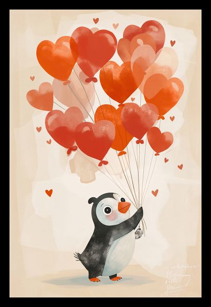 Plakat 20x30cm Pingwinek z Balonami zdjęcie 2