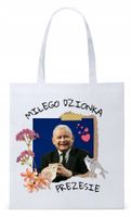 Śmieszny Pis Kaczyński Torba Eco Biała Shopper Z Nadrukiem Ze Zdjęciem