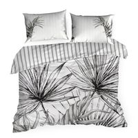 Pościel PALOMA 220x200 + 70x80 makosatyna biało czarne liście