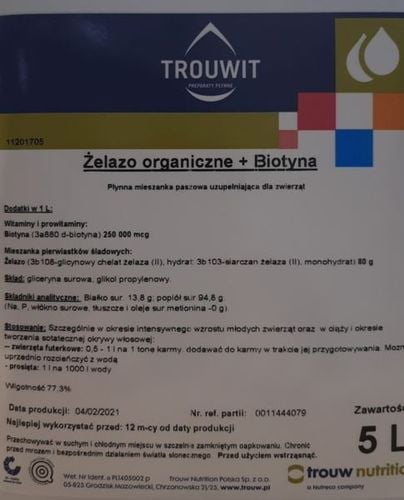 TROUWIT ŻELAZO ORGANICZNE I BIOTYNA 5L na Arena.pl