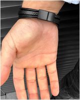 Bransoletka męska z GRAWEREM skórzana czarna STAL 316 prezent GRAWER GRATIS