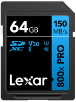 Lexar SDXC 800x Pro UHS-I cards, C10 (V30) U3, R150, 64GB