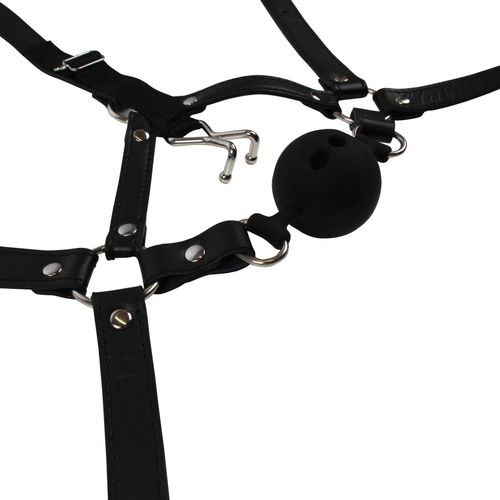 head harness with breathable ball gag and nose hooks - black na Arena.pl