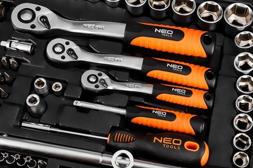 NEO TOOLS Zestaw Kluczy Nasadowych 220 el. 1/2" 3/8" 1/4" Walizka Stal CrV na Arena.pl