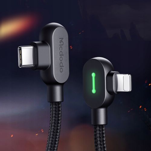 mcdodo kabel kątowy 90° usb-c lightning dwustronny do iphone 13 14 led 1m na Arena.pl