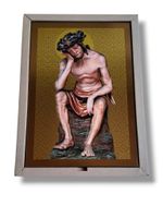 Obraz 3D Jezus Frasobliwy Siedzący 28X19,5 Cm Drewno 18 Mm