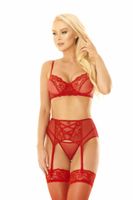 Czerwony Komplet Koronkowej Bielizny z Pasem do Pończoch - Selin 1926 SLC M