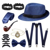Niebieski 1920s Gangster Kostium Szelki Płaska Czapka FANCY DRESS KOSTIUM