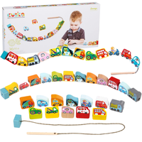 Autka Na Sznurku Samochodziki Drewniane Nawlekanka Zestaw Kolorowy 14316