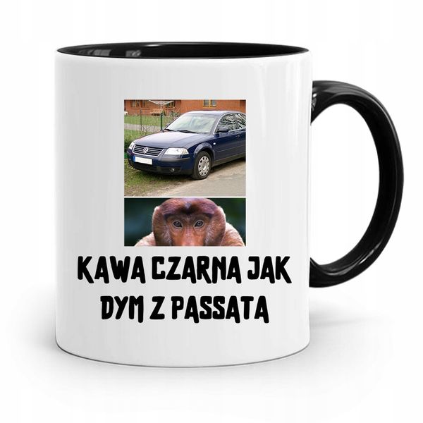 Kubek Czarny Nosacz Janusz Kawa Czarna Jak Dym Z Nadrukiem Ze Zdjęciem zdjęcie 1