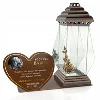 ZNICZ z GRAWEREM NA GRÓB BABCI DZIADKA METALOWA PODSTAWKA + DEDYKACJA