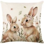 Lniana poszewka na poduszkę 45 x 45 cm z motywem wiosennym KRÓLICZKI POD216