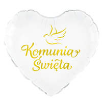 Balon foliowy biały serce Komunia Święta Gołąbek 45 cm     127582