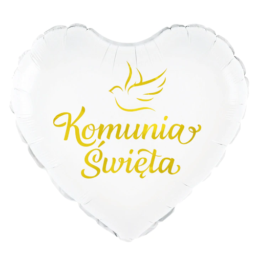 Balon foliowy biały serce Komunia Święta Gołąbek 45 cm     127582 na Arena.pl