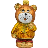 Bombka choinkowa szklana: Miś w sweterku: złoty