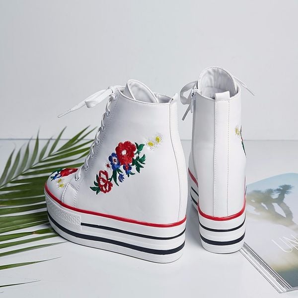 Trampki Damskie -SPORT - NA PLATFORMIE - Haftowane zdjęcie 3