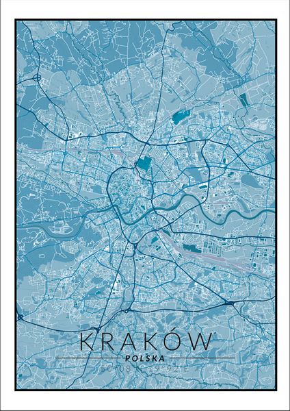 Kraków mapa niebieska - plakat 60x80 cm zdjęcie 1