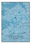 Kraków mapa niebieska - plakat 29,7x42 cm