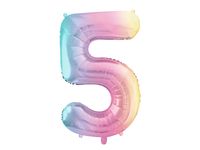 Balon foliowy cyfra 5 pastelowy tęczowy 86 cm piąte urodziny
