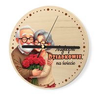 Zegar Drewniany Ścienny z Dedykacją Prezent na Dzień Babci i Dziadka