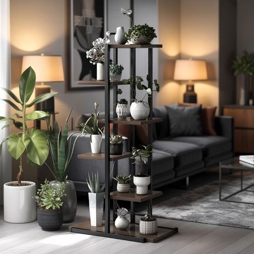 KWIETNIK METALOWY PIĘTROWY STOJĄCY STOJAK LOFT PÓŁKI NA KWIATY DĄB WYSOKI na Arena.pl