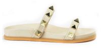 Badura Klapki damskie - skórzane złote zdobienia - rozmiar 37 - biała skóra