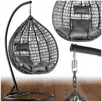 FOTEL WISZĄCY KOKON OGRODOWY KOSZ BUJANY HUŚTAWKA ZE STELAŻEM XXL CZARNY