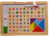 Tablica dwustronna w drewnianej oprawie z literami i liczbami C125301