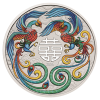 Chinese Myths and Legends: Double Phoenix kolorowany (vivid) 1 uncja Srebra 2025 (moneta w karcie)