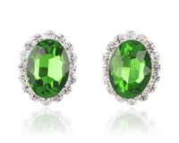 Klipsy z zielonym kryształkiem srebrne