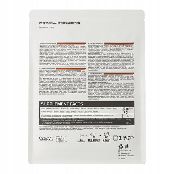 OstroVit Creatine Monohydrate 300 g KREATYNA MONO zdjęcie 2