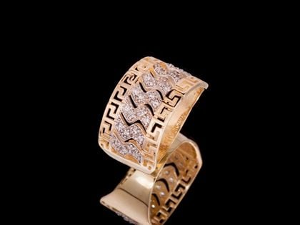 P656 Złoty pierścionek, droga grecka z cyrkoniami. Próba 585