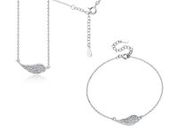 Elegancki rodowany srebrny komplet celebrytka skrzydła anioła wings cyrkonie srebro 925 Z1607Z