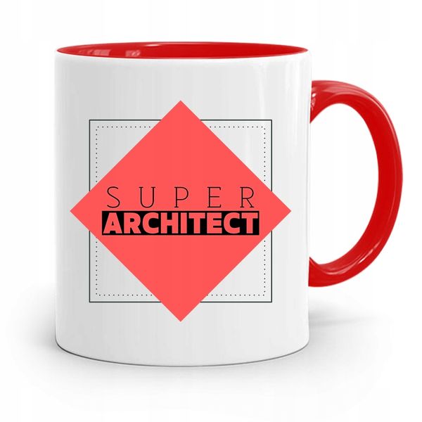 Kubek Czerwony Architekta Super Architect Prezent Z Nadrukiem Ze Zdjęciem zdjęcie 1