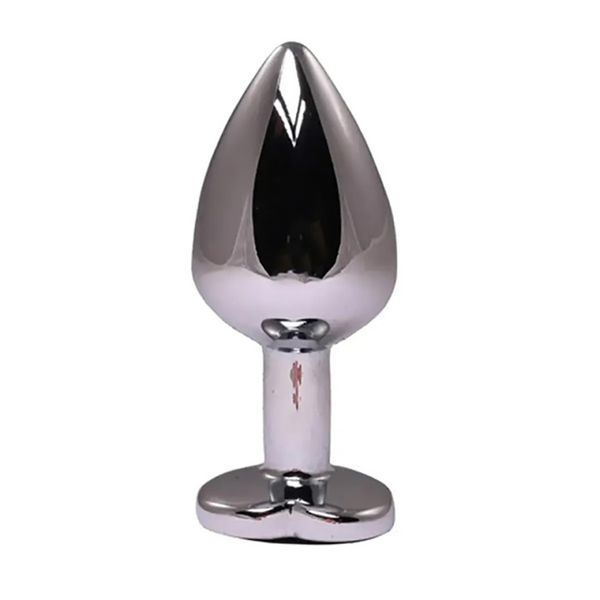 Silver Small Heart-Shaped Butt Plug With Black Crystal zdjęcie 2