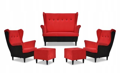 Zestaw wypoczynkowy ARI DUO sofa fotele pufy Family Meble czarno - czerwony na Arena.pl