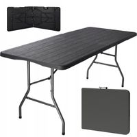 STÓŁ CATERINGOWY CZARNY 180CM OGRODOWY NA IMPREZY SKŁADANY W WALIZKĘ KAMPER