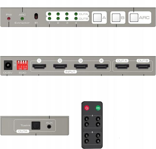Matrix Switch 4X2 Splitter Hdmi 4K 60Hz Hdr10 Arc Audio Ekstraktor Pilot na Arena.pl