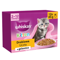 MOKRA KARMA DLA KOCIĄT WHISKAS JUNIOR DROBIOWA UCZTA W GALARETCE12X85G